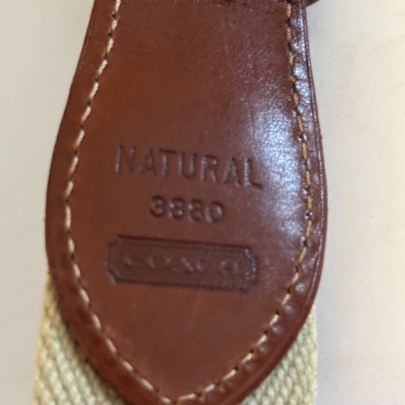 COACH BELT VINTAGE 3380 NATURAL BEIGE WOVEN UNISEX BELT BROWN LEATHER 40” LENGTH - Picture 3 of 6
